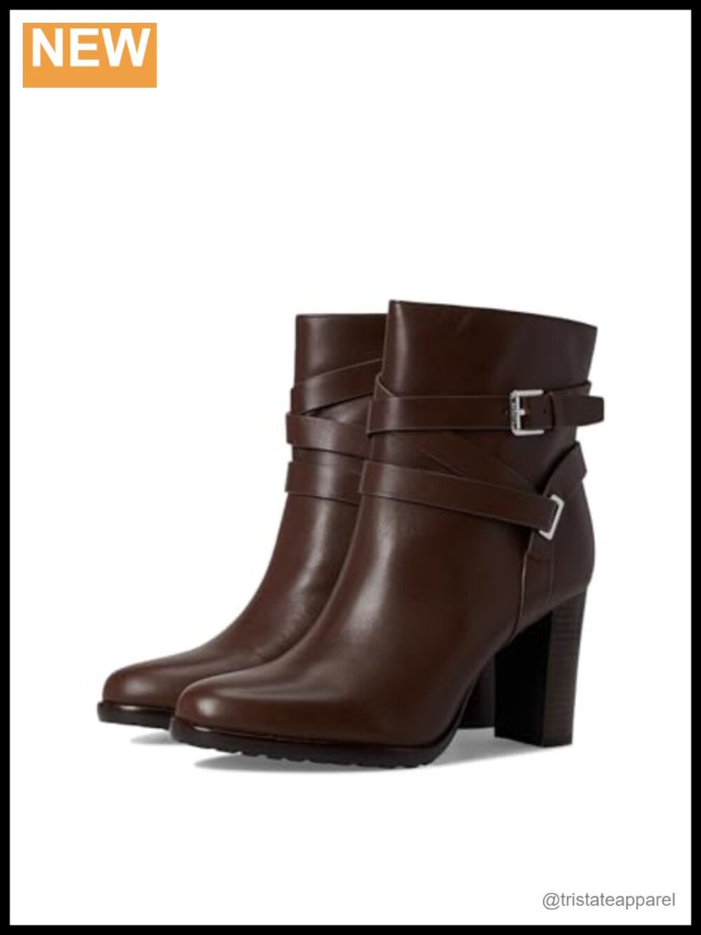 Calfskin Leather Ankle Bootie Heels Wrap Strap Block Heel Almond Toe